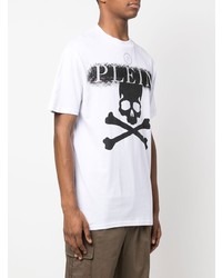 T-shirt à col rond imprimé blanc et noir Philipp Plein