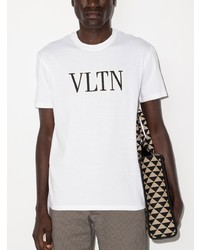 T-shirt à col rond imprimé blanc et noir Valentino