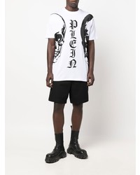 T-shirt à col rond imprimé blanc et noir Philipp Plein