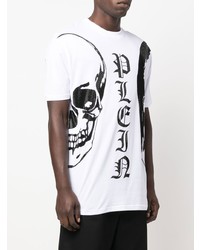 T-shirt à col rond imprimé blanc et noir Philipp Plein