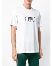 T-shirt à col rond imprimé blanc et noir Oamc