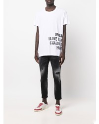 T-shirt à col rond imprimé blanc et noir DSQUARED2