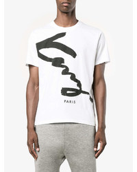 T-shirt à col rond imprimé blanc et noir Kenzo