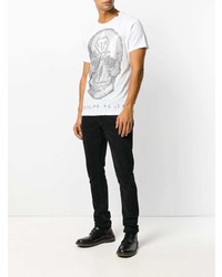 T-shirt à col rond imprimé blanc et noir Philipp Plein