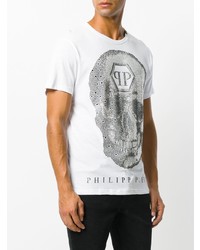 T-shirt à col rond imprimé blanc et noir Philipp Plein