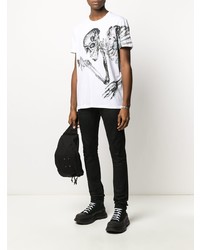 T-shirt à col rond imprimé blanc et noir Alexander McQueen