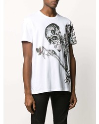 T-shirt à col rond imprimé blanc et noir Alexander McQueen