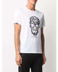 T-shirt à col rond imprimé blanc et noir Just Cavalli