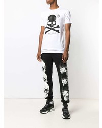 T-shirt à col rond imprimé blanc et noir Philipp Plein