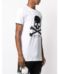 T-shirt à col rond imprimé blanc et noir Philipp Plein