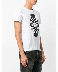 T-shirt à col rond imprimé blanc et noir Philipp Plein