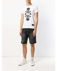 T-shirt à col rond imprimé blanc et noir Philipp Plein