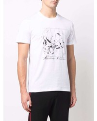 T-shirt à col rond imprimé blanc et noir Alexander McQueen