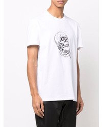 T-shirt à col rond imprimé blanc et noir Alexander McQueen