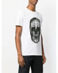 T-shirt à col rond imprimé blanc et noir Just Cavalli