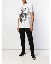 T-shirt à col rond imprimé blanc et noir Philipp Plein