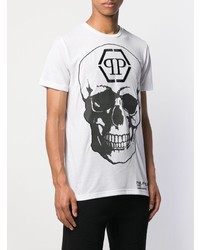 T-shirt à col rond imprimé blanc et noir Philipp Plein