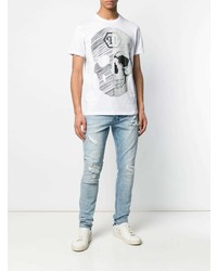 T-shirt à col rond imprimé blanc et noir Philipp Plein