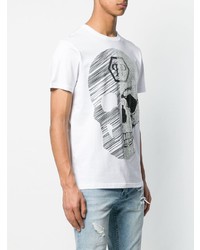 T-shirt à col rond imprimé blanc et noir Philipp Plein