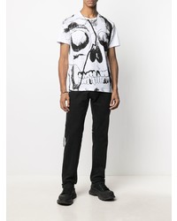 T-shirt à col rond imprimé blanc et noir Alexander McQueen