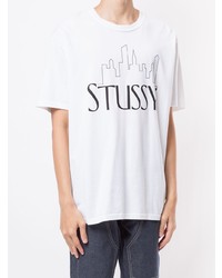 T-shirt à col rond imprimé blanc et noir Stussy