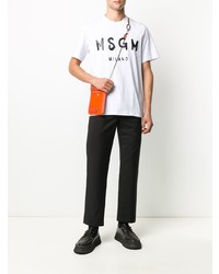 T-shirt à col rond imprimé blanc et noir MSGM