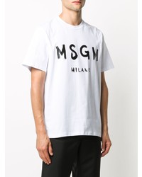 T-shirt à col rond imprimé blanc et noir MSGM