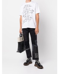 T-shirt à col rond imprimé blanc et noir Junya Watanabe