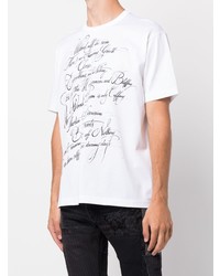 T-shirt à col rond imprimé blanc et noir Junya Watanabe