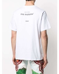 T-shirt à col rond imprimé blanc et noir MSGM