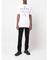 T-shirt à col rond imprimé blanc et noir Philipp Plein