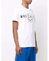 T-shirt à col rond imprimé blanc et noir Moschino