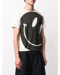 T-shirt à col rond imprimé blanc et noir Raf Simons