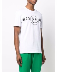 T-shirt à col rond imprimé blanc et noir Moschino