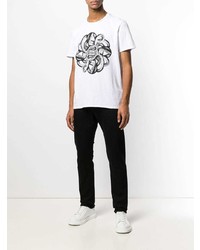 T-shirt à col rond imprimé blanc et noir Just Cavalli