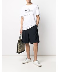 T-shirt à col rond imprimé blanc et noir Golden Goose