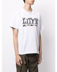 T-shirt à col rond imprimé blanc et noir Sacai