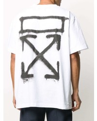 T-shirt à col rond imprimé blanc et noir Off-White