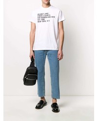 T-shirt à col rond imprimé blanc et noir Helmut Lang