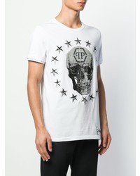 T-shirt à col rond imprimé blanc et noir Philipp Plein