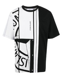 T-shirt à col rond imprimé blanc et noir Stone Island