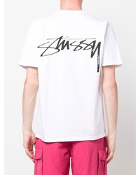 T-shirt à col rond imprimé blanc et noir Stussy