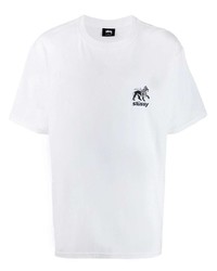 T-shirt à col rond imprimé blanc et noir Stussy