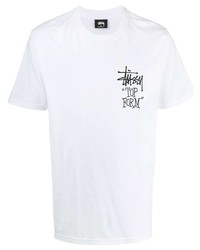 T-shirt à col rond imprimé blanc et noir Stussy