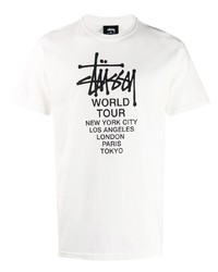 T-shirt à col rond imprimé blanc et noir Stussy