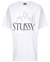 T-shirt à col rond imprimé blanc et noir Stussy