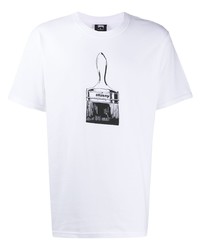 T-shirt à col rond imprimé blanc et noir Stussy