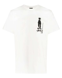 T-shirt à col rond imprimé blanc et noir Stussy