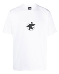 T-shirt à col rond imprimé blanc et noir Stussy