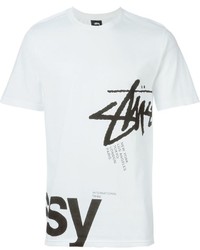 T-shirt à col rond imprimé blanc et noir Stussy